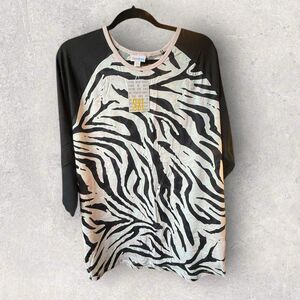 Lularoe Women's Randy Baseball Raglan Black White And Pink Zebra Size 3XL NWT